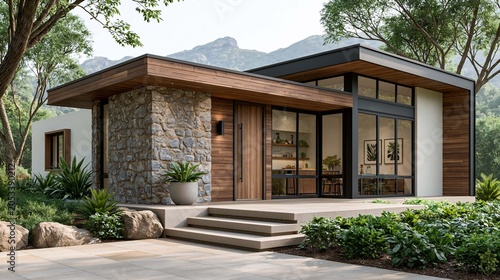 elevated timber residence in natural forest setting with organic vegetable production system