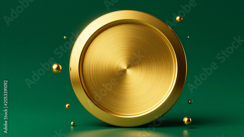 Luxury Golden 3D Podium with Floating Spheres on Green
