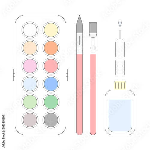 水彩道具の集合イラスト