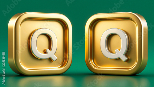 Golden Q Letter Icons with Square Design