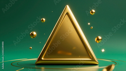 Luxury 3D Golden Triangle on Emerald Green Background