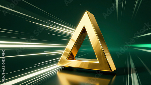 Golden Impossible Triangle with Dynamic Light Trails on Green
