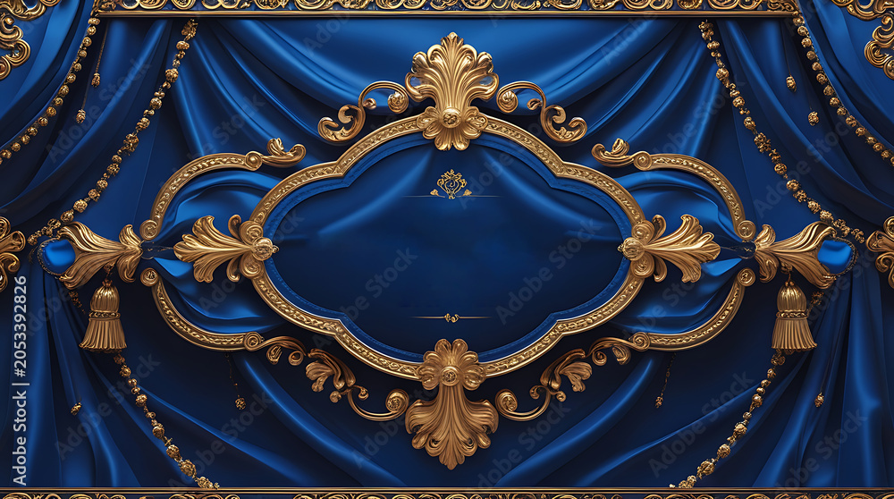Obraz premium Premium Royal Curtain Backdrop with Intricate Gold Floral Scroll Design
