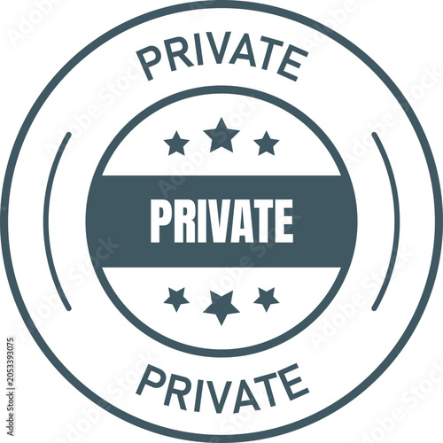 Private Stamp Badge Icon with Stars on White Background