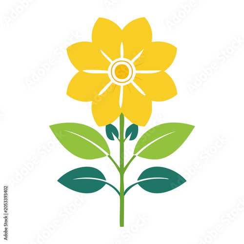 Yellow flower illustration with green leaves