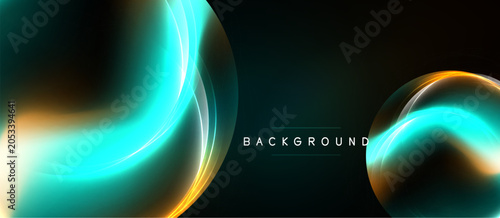 Bild auf Leinwand Abstract background features flowing lines, teal and gold hues