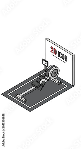 A simple isometric illustration of a rowing machine for fitness and exercise training