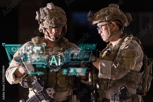 Obraz na płótnie Military AI technology, Special forces operation, Digital Defense innovation, Ta
