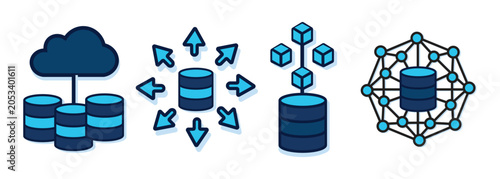Data storage icon vector set. cloud database and distributed network technology. vector illustration