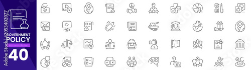 Bild auf Leinwand Government policy line icons set for public administration and legal regulations