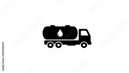 Oil tanker truck, fuel transport icon, petroleum delivery vehicle, black silhouette