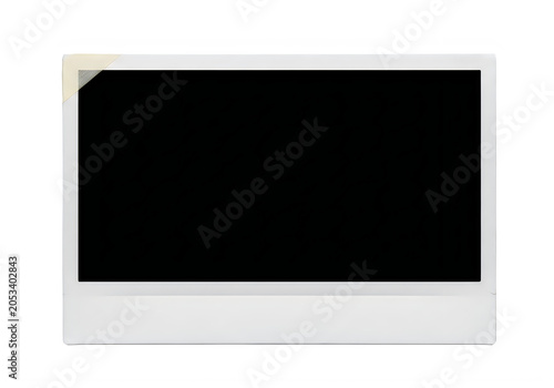 Blank Polaroid photo frame with white border and black space transparent background