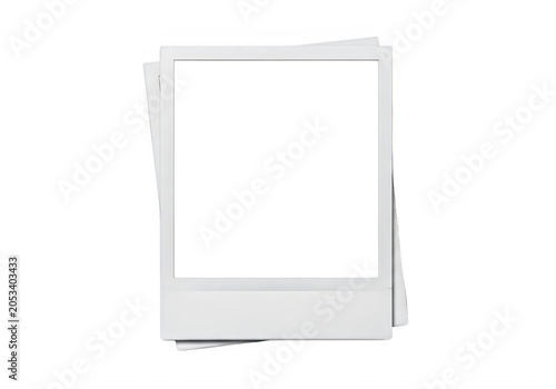 Stack of blank white instant photo frames on white background transparent background