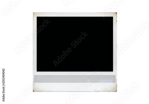 Vintage white Polaroid camera with black screen and gray base on white background transparent background