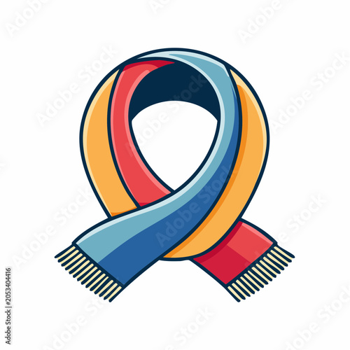 Stylized Scarf Icon with Red, Blue, and Yellow Stripes