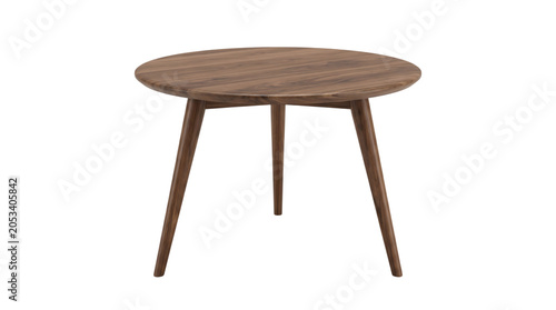 Modern mid century round wooden coffee table perfect for interior design mockups and furniture catalog layouts