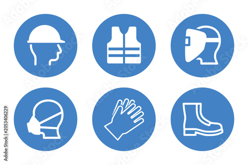 Foto Safety Signs Displaying Required Personal Protective Equipment Symbols Including