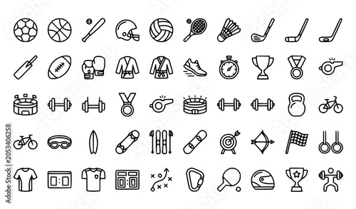 Foto Sports and Athletics Line Icons Set With Soccer Basketball Baseball Football Ten