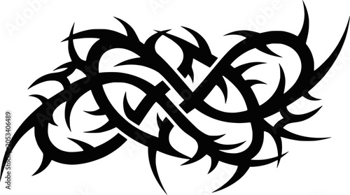 Abstract tangled thorn vines silhouette tribal pattern icon.