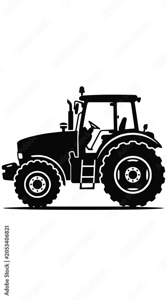 Obraz premium Agricultural farm tractor silhouette against a black background.