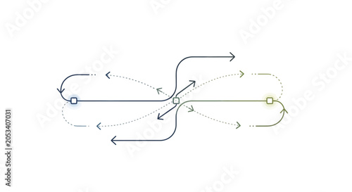 Abstract illustration of converging and diverging pathways with arrows.
