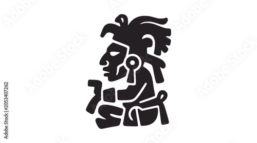 Ancient Mayan or Aztec stone sculpture icon.