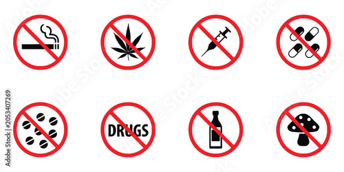 Canvastavla Say No to Drugs Prohibition Icons Featuring No Smoking, No Alcohol, No Pills and