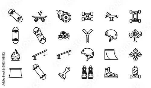 Skateboarding Equipment Glyph Icons Black and White Vector Set for Skate Shop and Sport Design