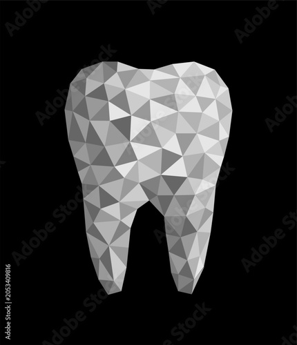 Geometric gray tooth on a black background.