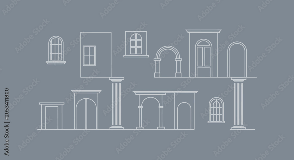 Fototapeta premium Architectural Elements: Windows, Doors, Arches, Balustrades & Columns