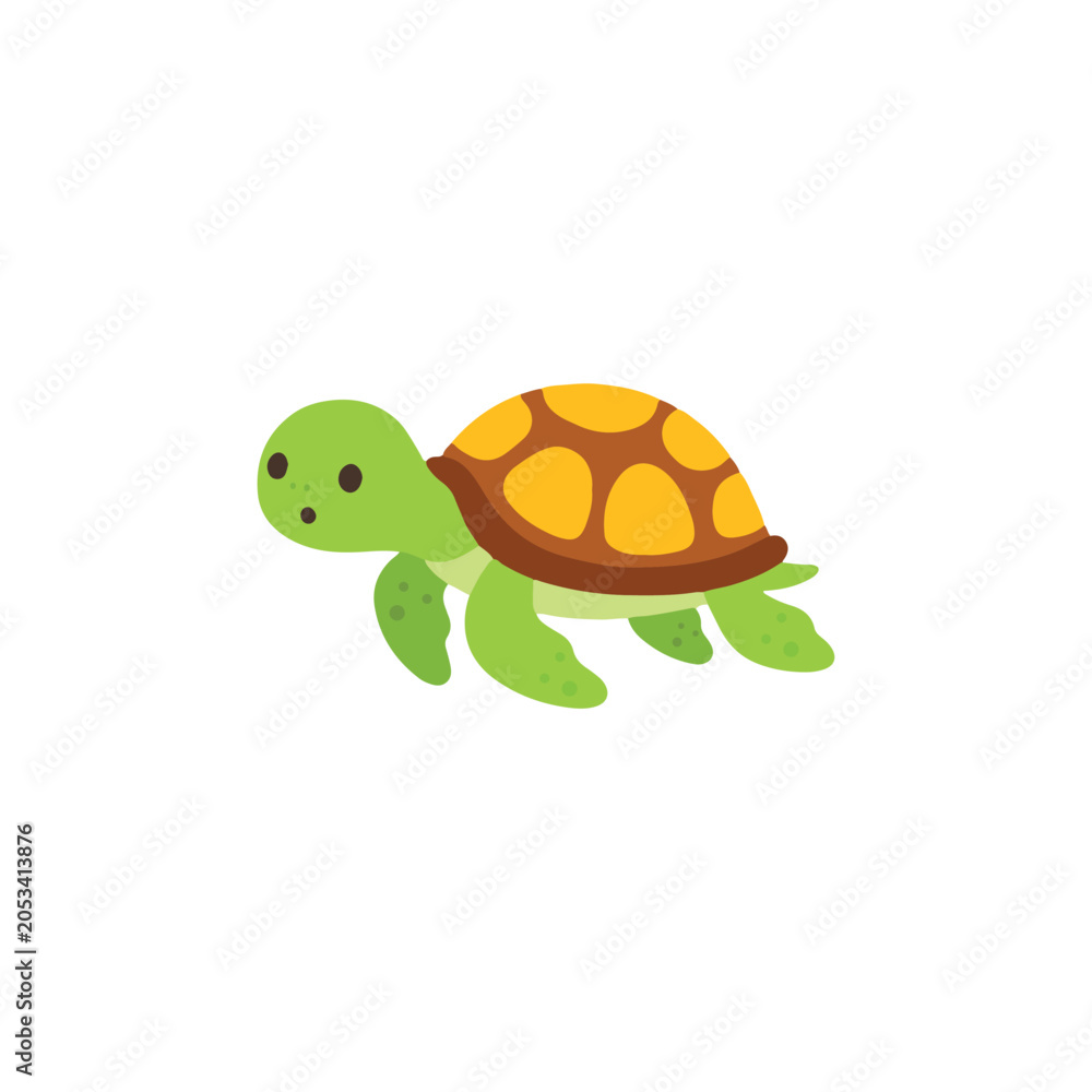 Obraz premium Cute Little Turtle Walking Side View Simple Vector Illustration
