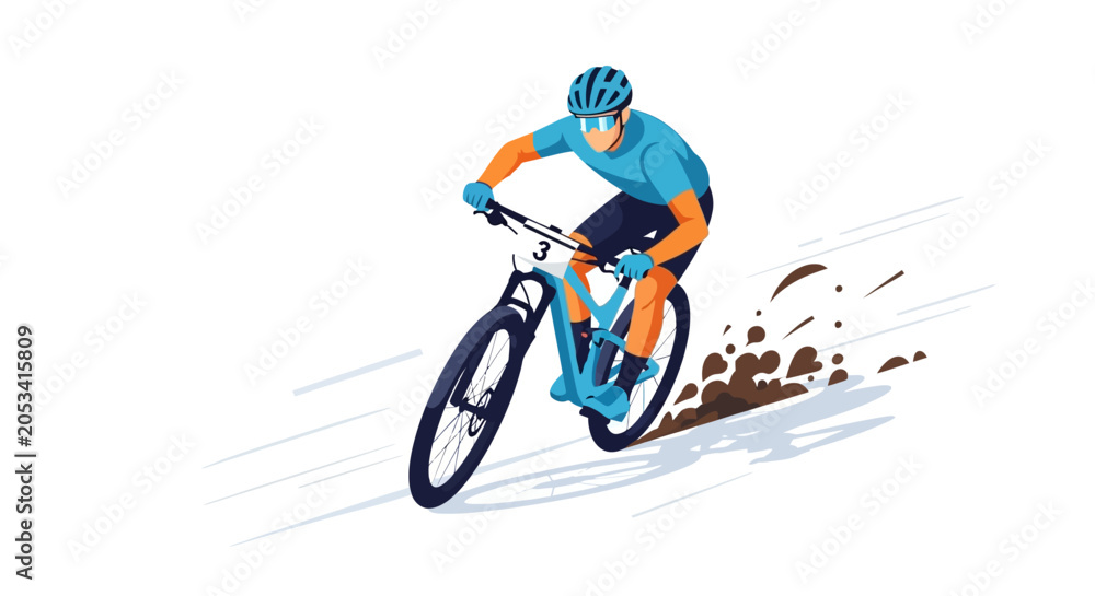 Fototapeta premium Cyclist riding mountain bike fast.