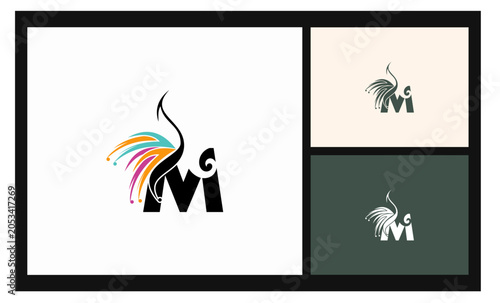 peacock symbol stockvector letter M logo