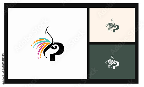 peacock symbol stockvector letter P logo