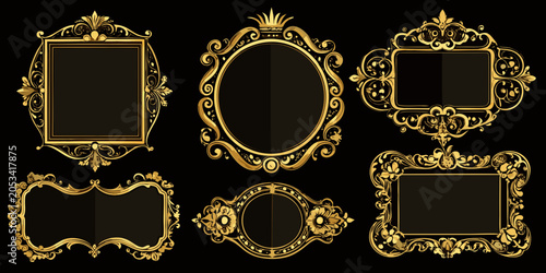 Ornate golden vintage frame borders set, vector