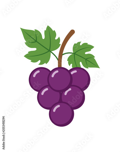 Illustration of a Bunch of Ripe Purple Grapes with Green Leaves.