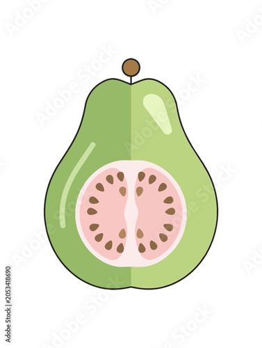 Illustration of a Fresh Guava Fruit Cut in Half.