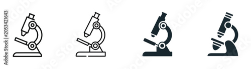 Microscope icon set, lab research and medical analysis vector illustration collection