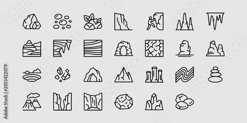 Foto Icon set collection of geological features, rock formations, and natural stone structures, perfect for earth science and geography designs
