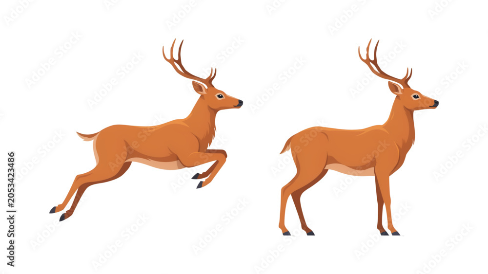Fototapeta premium Pixel art deer standing and jumping set