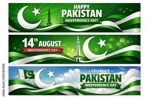 Pakistan independence day celebration banners set