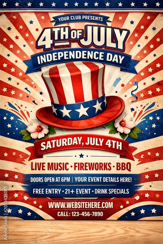 4th of july independence day party event flyer poster