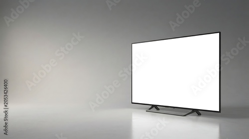 Modern flat screen TV mockup on neutral grey studio background