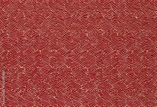 Traditional Japanese Seigaiha (ocean wave) pattern background in dark red and beige
