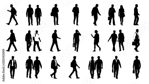 Modern Walking People Silhouette Vector Set for Architectural Drawings and Urban Plans