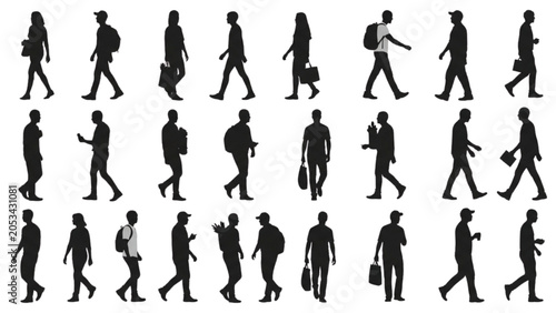 Architectural Walking People Silhouette Vector Pack for Site Plans Urban Design Presentations