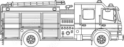 Canvastavla Fire engine emergency vehicle outline vector illustration for safety and rescue