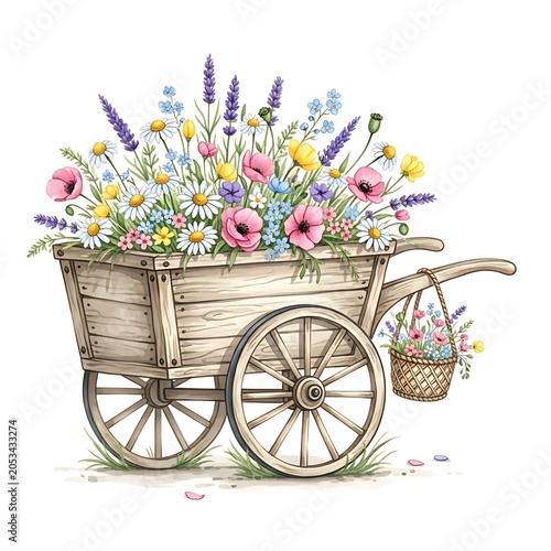 Colorful flower bouquet in vintage bicycle basket outdoors.