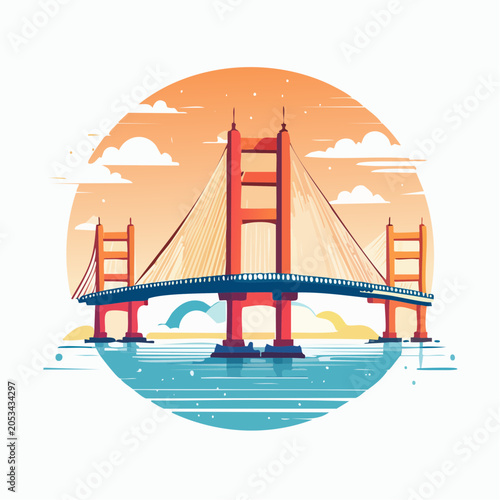 Stylized Illustration of the Golden Gate Bridge at Sunset