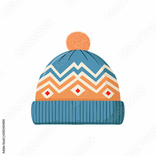 Winter Beanie with Pom-Pom and Geometric Pattern
